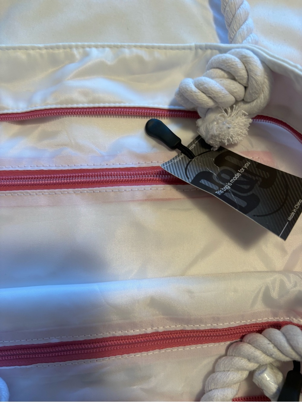 Striped Pink and White Rope-Handle Tote Bag NWT - Picture 2 of 4